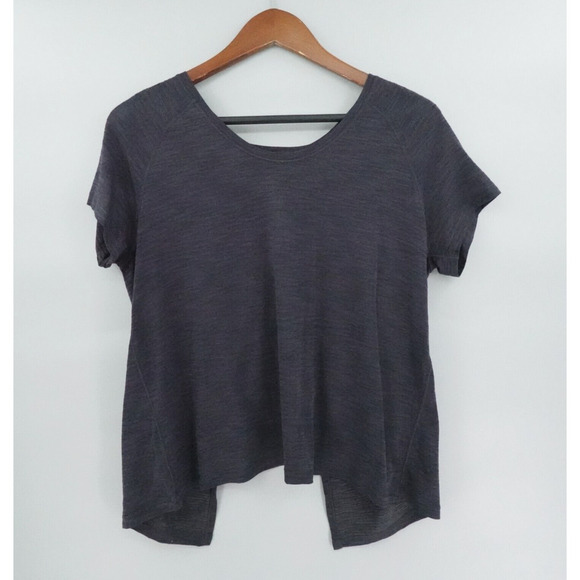 Lululemon Back In Action Shirt Medium Heathered Gray Open Back Relaxed Fit Yoga - Picture 2 of 10